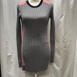 Zara Knit Chevron Patterned Black, Gray and Pink Top‎ Size Medium